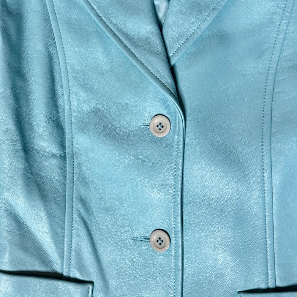/id Collection (Nordstrom) Turquoise Lt. Blue Leather Blazer Jacket / Size 4 - Picture 4 of 9